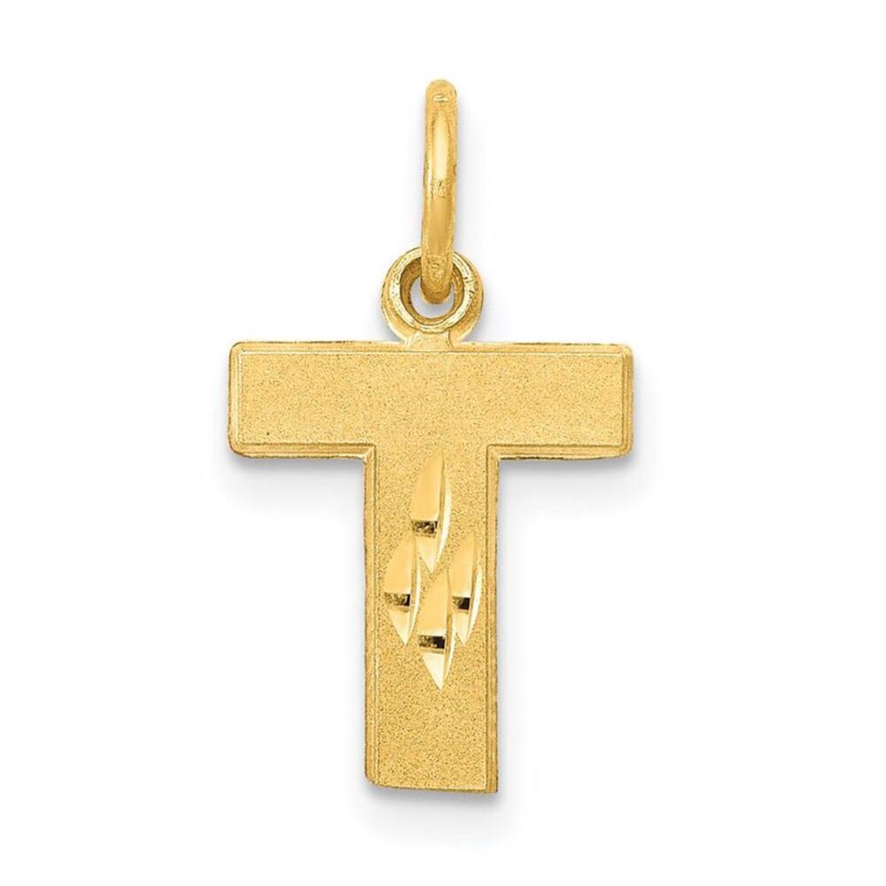 14k Yellow Gold, Julia Collection, Small Satin Block Initial T Pendant
